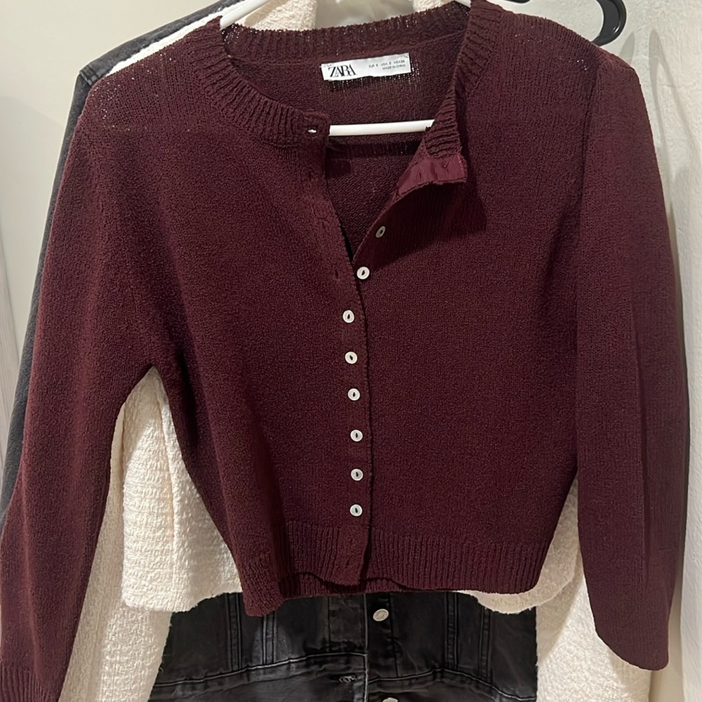 Zara Burgundy Knit Cardigan